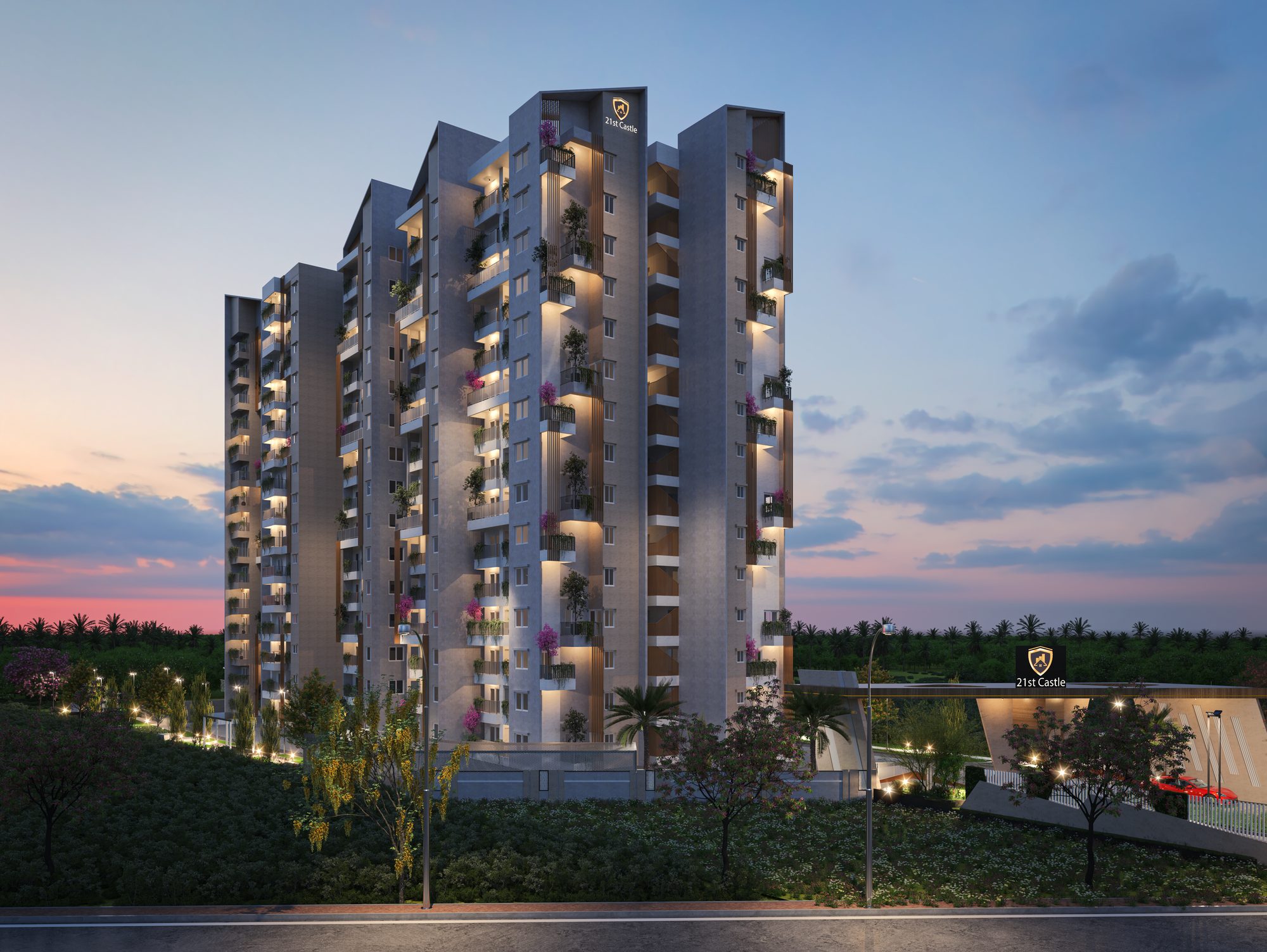 Novelle Boulevard tower at dusk